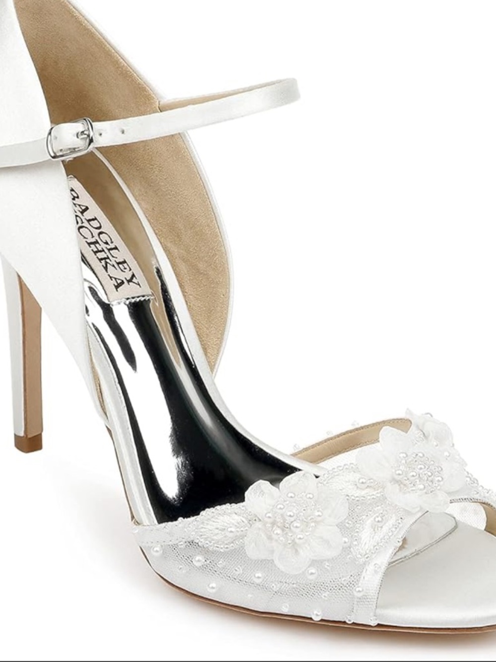 Badgley Mischka White Floral Beaded Mary Jane Heel